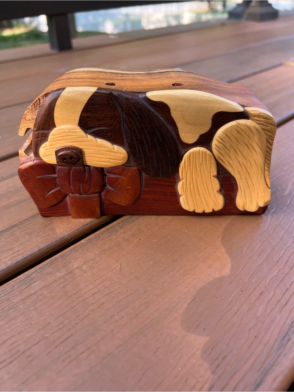 Carver Dan's Handcrafted Wood Puzzle
Box "Secret Treasures" Sleeping Dog Unique